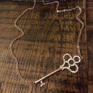 Rhinestone Key Necklace on Gold Chain
